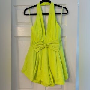 Chartreuse Halter Bow Romper
